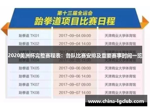 2020美洲杯完整赛程表：各队比赛安排及重要赛事时间一览